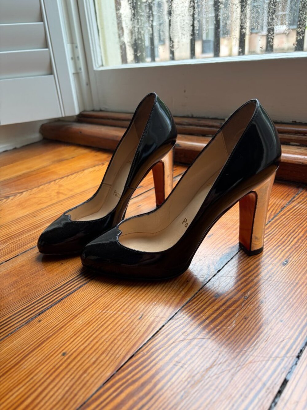 Vintage Rare Christian Louboutin Black Patent Leather Block Silver Heels - Picture 2 of 16